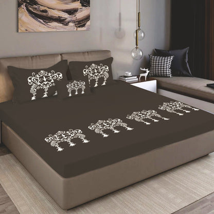 Bodycomfy 100% Cotton Hosiery King Size Fitted Bedsheet – Motif Panel Print