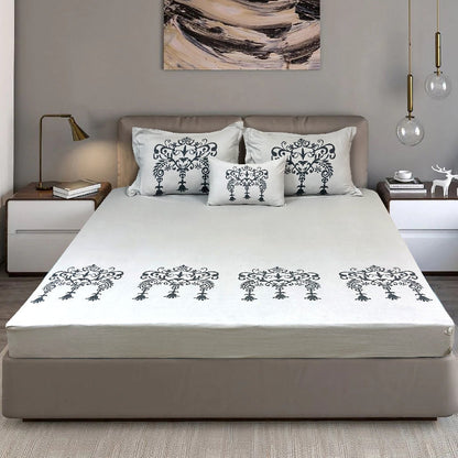 Bodycomfy 100% Cotton Hosiery King Size Fitted Bedsheet – Motif Panel Print