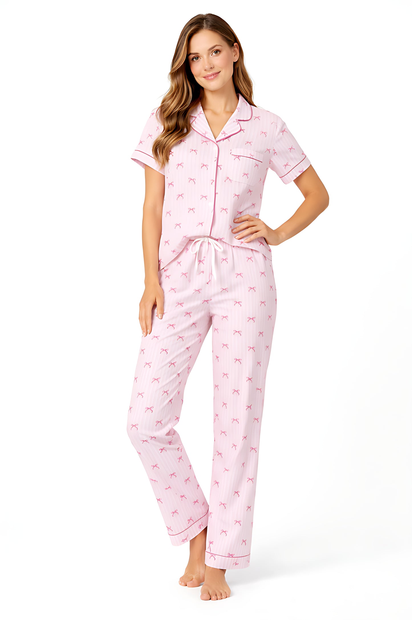 BodyComfy Pink Bow Cotton Night Set