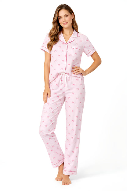 BodyComfy Pink Bow Cotton Night Set