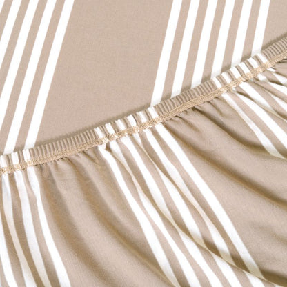 Bodycomfy 100% Cotton Hosiery King Size Fitted Bedsheet – Striped Design Beige