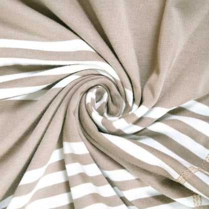 Bodycomfy 100% Cotton Hosiery King Size Fitted Bedsheet – Striped Design Beige