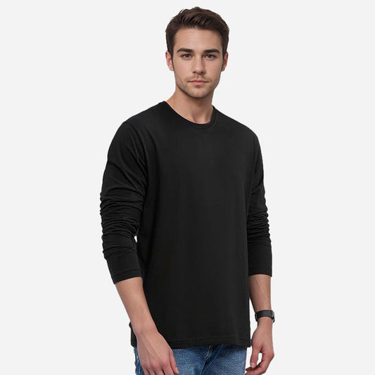TESON by Bodycare Solid Mens Tshirt Round Neck Full Sleeves - Black