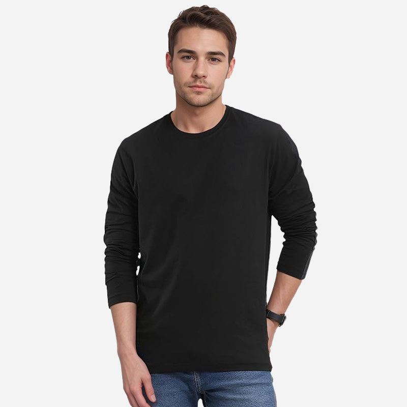 TESON by Bodycare Solid Mens Tshirt Round Neck Full Sleeves - Black