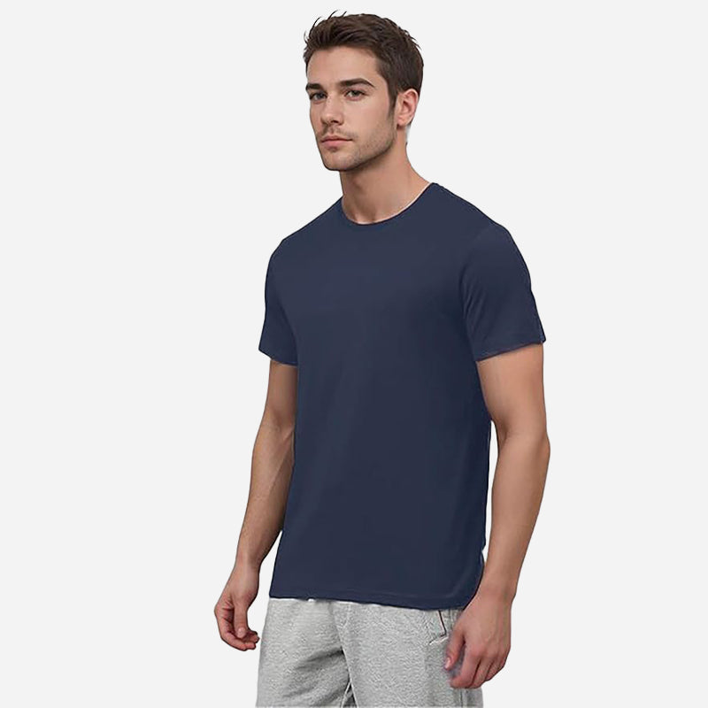 TESON Mens Tshirt Round Neck Half Sleeves - Navy