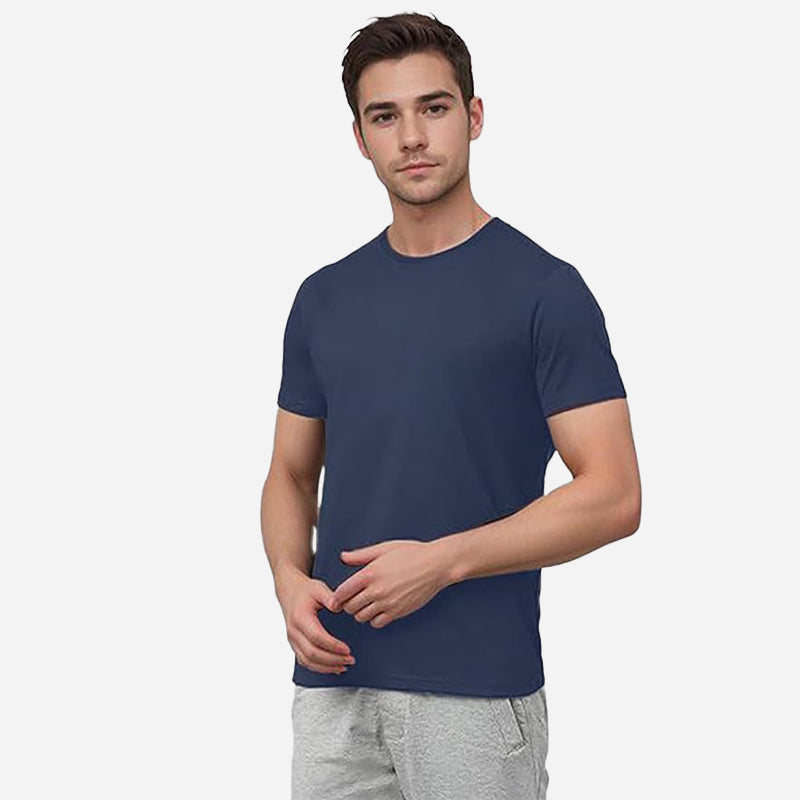TESON Mens Tshirt Round Neck Half Sleeves - Navy