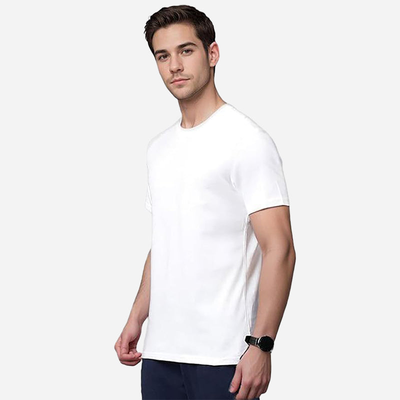 TESON Mens Tshirt Round Neck Half Sleeves - White