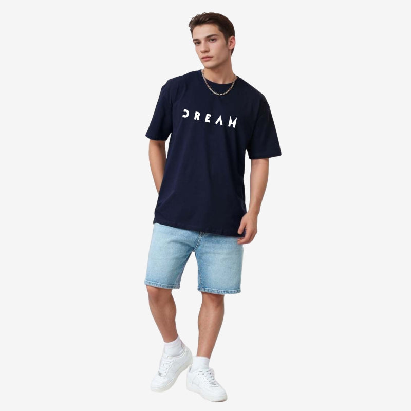 TESON by Bodycare Men's 100% Cotton Oversized Baggy Fit Drop Shoulder Half Sleeve Solid Round Neck T-Shirt White