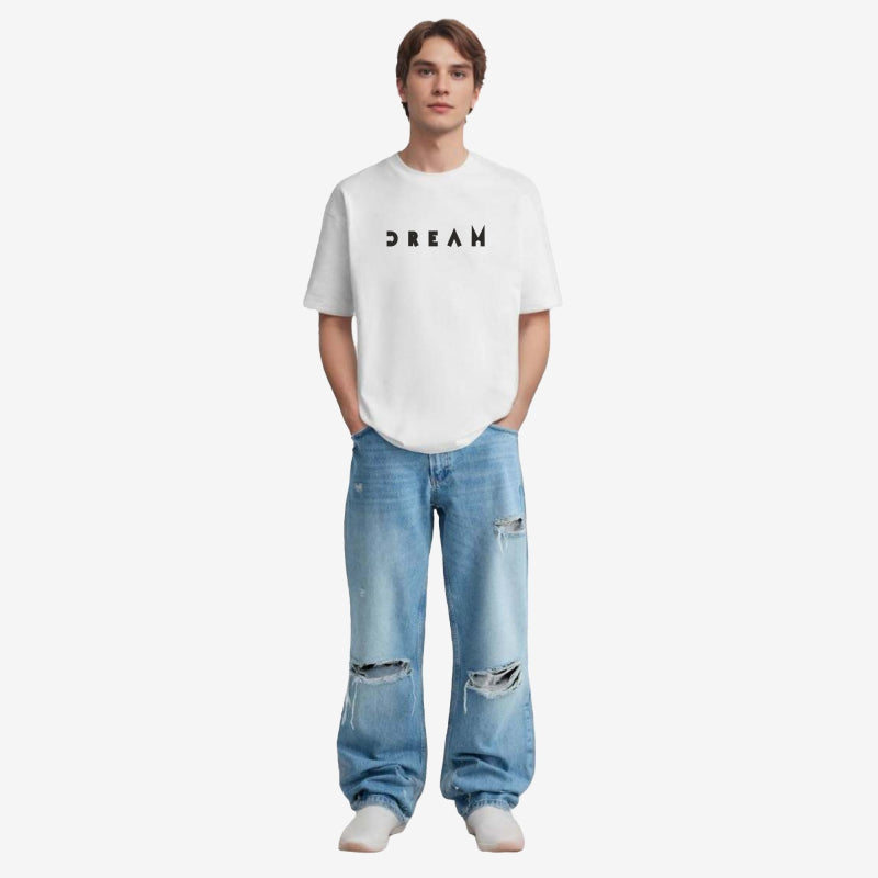 TESON by Bodycare Men's 100% Cotton Oversized Baggy Fit Drop Shoulder Half Sleeve Solid Round Neck T-Shirt White