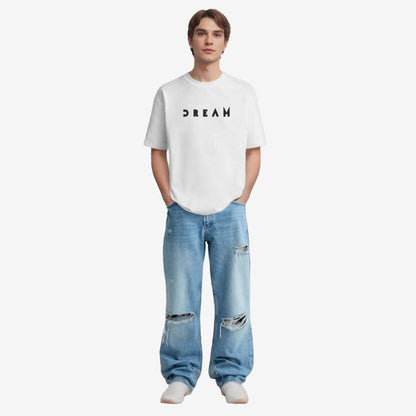 TESON by Bodycare Men's 100% Cotton Oversized Baggy Fit Drop Shoulder Half Sleeve Solid Round Neck T-Shirt White