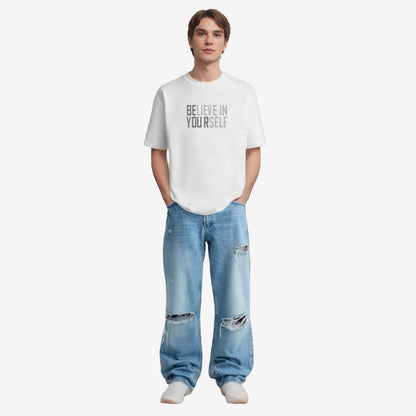 TESON by Bodycare Men's 100% Cotton Oversized Baggy Fit Drop Shoulder Half Sleeve Solid Round Neck T-Shirt