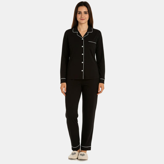 TESON Women Night Suit - Black