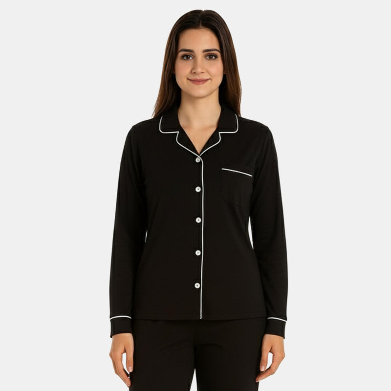 TESON Women Night Suit - Black