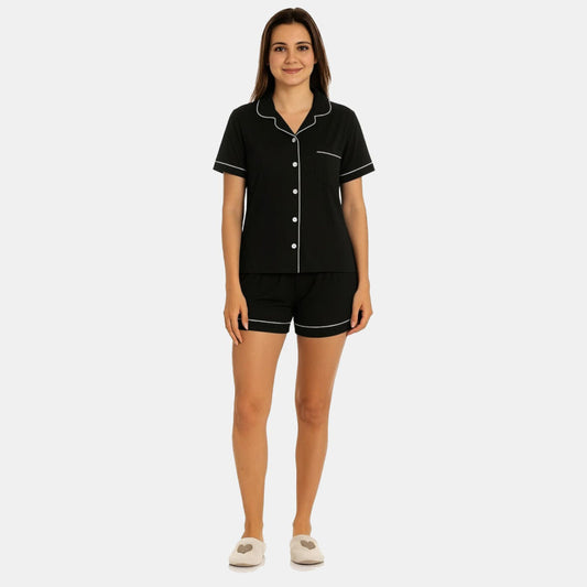 TESON Women Night Suit - Black