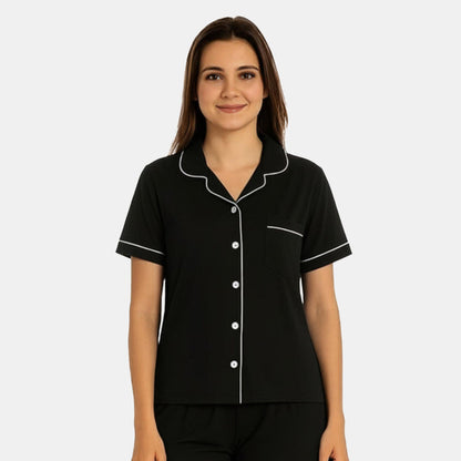 TESON Women Night Suit - Black