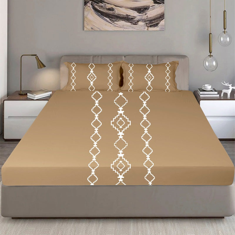 Bodycomfy 100% Cotton Hosiery King Size Fitted Bedsheet –  Geomatrical Print