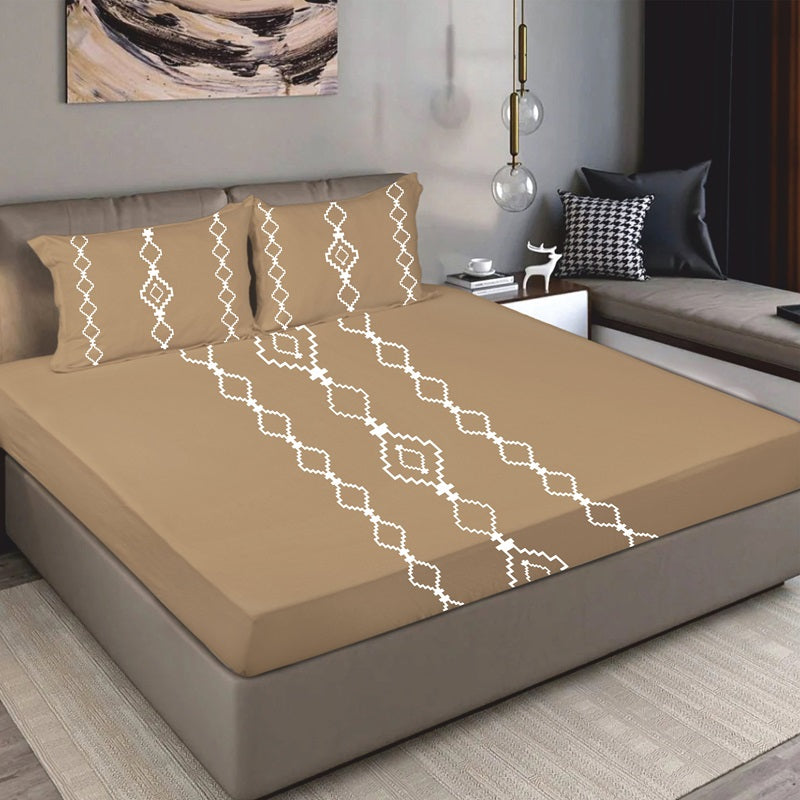 Bodycomfy 100% Cotton Hosiery King Size Fitted Bedsheet –  Geomatrical Print